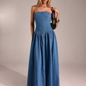 SHEIN Blue Strapless Denim Dress
